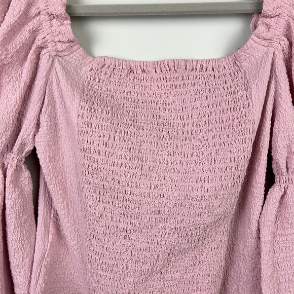 ASTR the Label Lilac Pink Puff Long Sleeve Ruched Bust Top Smocked Blouse sz M - Picture 8 of 13
